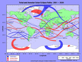 Zasięg i daty całkowitych i obrączkowych zaćmień Słońca w latach 2001–2020 (Total Eclipse – zaćmienie całkowite, Annular Eclipse – zaćmienie obrączkowe, Hybrid Eclipse – zaćmienie hybrydowe). Źródło: NASA: http://eclipse.gsfc.nasa.gov/eclipse.html, dostęp: 17.03.15